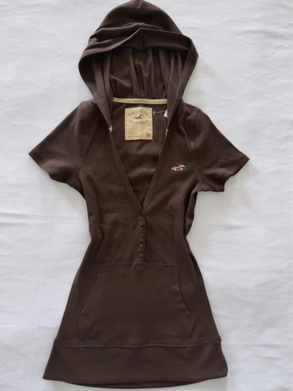 Hollister Brown Ribbed Hooded Henley Tunic Top
XS